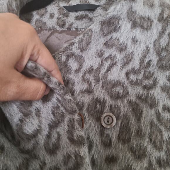 Cinzia Rocca Icon Gray Leopard Slant Pockets Crossover Collar Coat US 18  0 - Picture 5 of 15